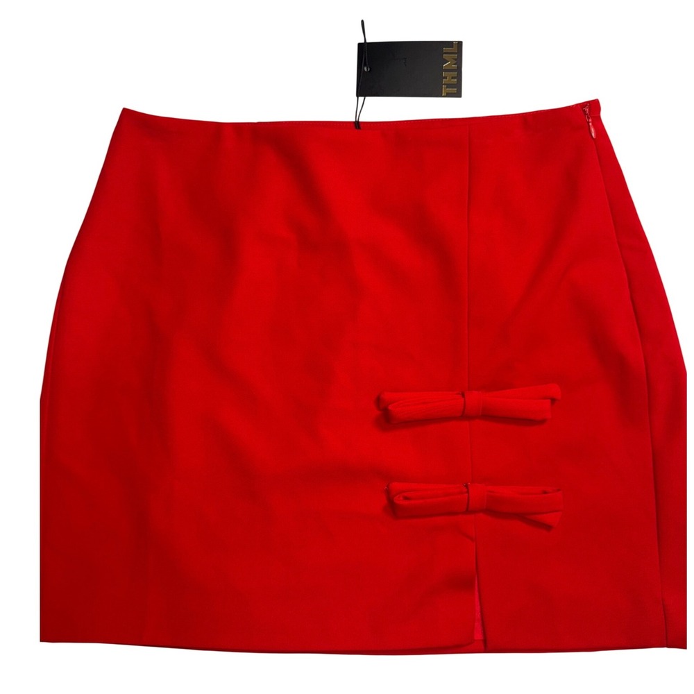 THML Red Bow Mini Skirt Side Slit NEW Womens Size Large
